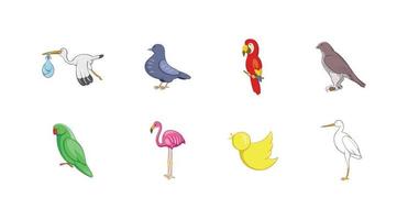 Birds icon set, cartoon style vector