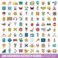 100 favorite activity icons set, cartoon style vector