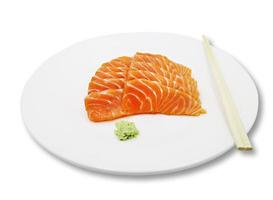 Fresh raw salmon fillet with Wasabi,Healthy concept with Top view on dish,with clipping path. photo