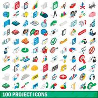 100 project icons set, isometric 3d style vector