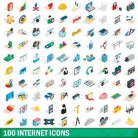 100 internet icons set, isometric 3d style vector