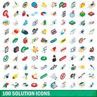 100 solution icons set, isometric 3d style vector