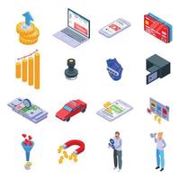 Monetization icons set, isometric style vector