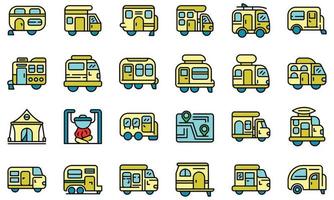 auto camping iconos conjunto vector plano