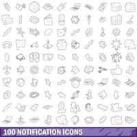 100 notification icons set, outline style vector