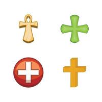 Cross icon set, cartoon style vector