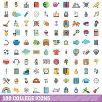 100 college icons set, cartoon style