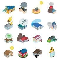 Dangerous environment icons set, isometric style vector