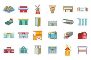 Building icon set, cartoon style vector