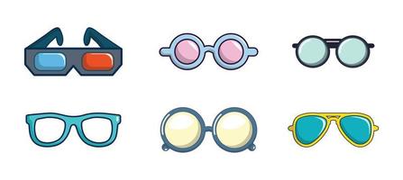 Glasses icon set, cartoon style vector