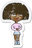 retro distressed sticker of a cartoon sly woman vector