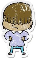 distressed sticker of a cartoon boy with untidy hair vector