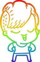 rainbow gradient line drawing happy cartoon girl vector