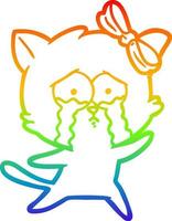 gato de dibujos animados de dibujo de línea de gradiente de arco iris vector