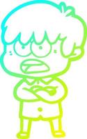 cold gradient line drawing worried cartoon boy vector