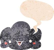 cute cartoon cloud and speech bubble in retro textured style vector