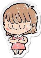 distressed sticker of a cartoon woman vector