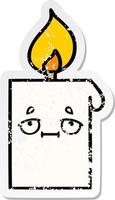 distressed sticker of a cute cartoon lit candle vector