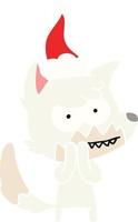 flat color illustration of a grinning fox wearing santa hat vector