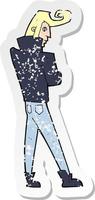 retro distressed sticker of a cartoon cool guy vector