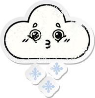 distressed sticker of a cute cartoon snow cloud vector