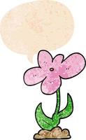 cartoon flower and speech bubble in retro textured style vector