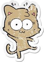 distressed sticker of a cartoon surprised cat vector