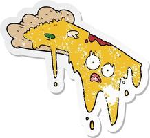 distressed sticker of a melting pizza cartoon vector