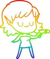 rainbow gradient line drawing happy cartoon elf girl vector