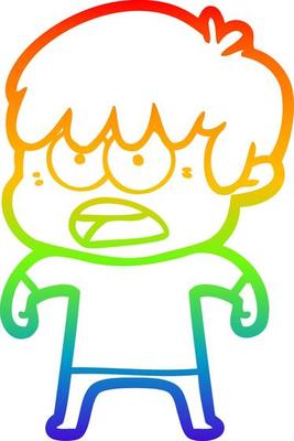 rainbow gradient line drawing worried cartoon boy