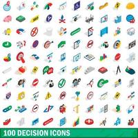 100 decision icons set, isometric 3d style vector