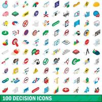 100 iconos de decisión establecidos, estilo 3d isométrico vector