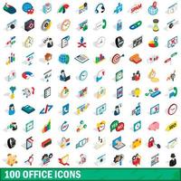 100 office icons set, isometric 3d style vector