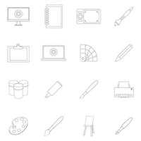 Drawing and painting tool icon set outline vector