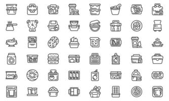 School breakfast icons set, outline style vector