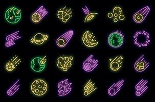 Asteroid icons set vector neon