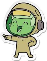 sticker of a happy cartoon astronaut vector