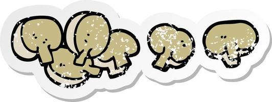 distressed sticker of a cartoon chopped mushrooms vector