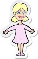 sticker of a cartoon woman with open arms vector