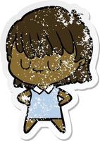 distressed sticker of a cartoon woman vector