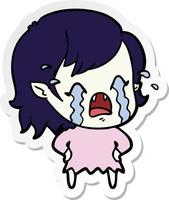 sticker of a cartoon crying vampire girl vector