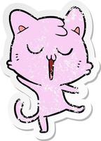 distressed sticker of a cartoon cat singing vector