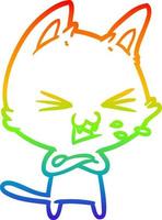 rainbow gradient line drawing cartoon cat hissing vector