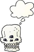 cartoon spooky skull and thought bubble in smooth gradient style vector