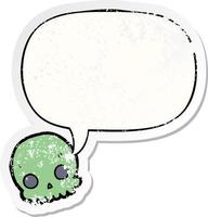 cartoon skull and speech bubble distressed sticker vector