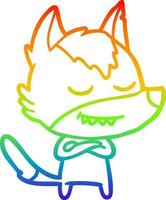 rainbow gradient line drawing friendly cartoon wolf vector