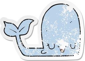 distressed sticker of a cartoon happy whale vector