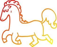 línea de gradiente cálido dibujo caballo de dibujos animados corriendo vector