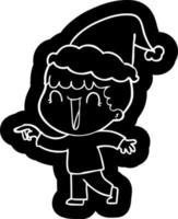 laughing cartoon icon of a man pointing wearing santa hat vector