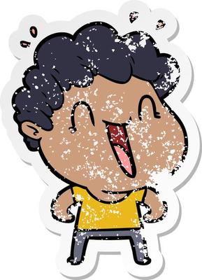 distressed sticker of a cartoon happy man